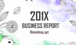 Taze suluboya el boyalı çiçekler ve kuşlar arka plan sanat tasarım PPT şablonu