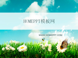 พื้นหลังทุ่งหญ้าผีเสื้อธรรมชาติภูมิ PPT ดาวน์โหลดแม่แบบ