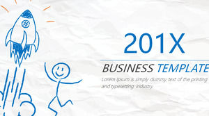 Hand ditarik roket kartun angkat dari latar belakang laporan bisnis template PPT