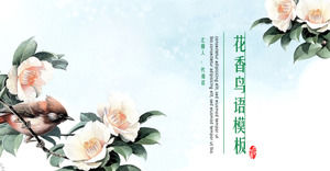 แม่แบบ PPT แบบนกดอกไม้ขนาดเล็กที่มีวรรณกรรม