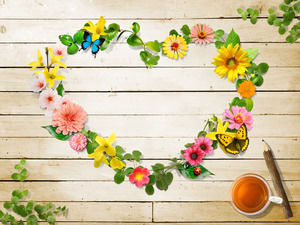 Coração natural em forma de coroa de flores PPT imagens de fundo