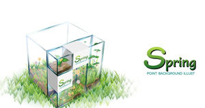 春の草立方PowerPointテンプレートの自然の風景