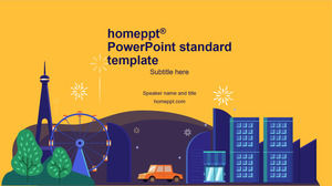 Modèle de ppt de rapport de résumé de travail de carte de ciel vecteur de feux d'artifice de ville de ciel de nuit