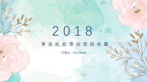 Kleines frisches und elegantes Aquarell blüht PPT-Vorlage