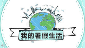 Plantilla de PPT de viento de vacaciones de verano dibujado a mano vida